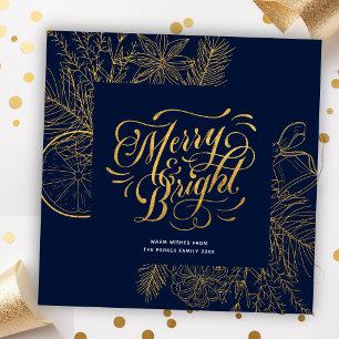 Modernes Blue Pine Bough Floral Gold Script Feiertagskarte