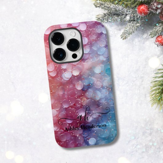 Modernes Blue Pink Ombre Glitzer Mit Monogramm Chi Case-Mate iPhone Hülle