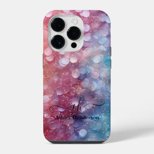 Modernes Blue Pink Ombre Glitzer Mit Monogramm Chi iPhone 14 Pro Hülle