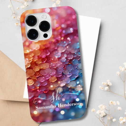 Modernes Blue Pink Pastel Ombre Glitzer Mit Monogr Case-Mate iPhone Hülle