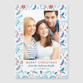 Modernes Blue Red Berries Muster Weihnachtsfest Fo Magnetkarte (Vorderseite)