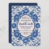 Modernes Blue Rose Blume Antikes Brautparty Einladung (Vorne/Hinten)