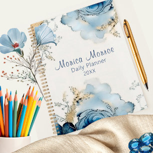 Modernes Blue Rose Blumendesign Tagesplaner Planer