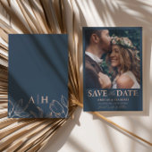 Modernes Blue & Rose Gold Save the Date