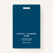 Modernes Blue School Logo Lehrer Mitarbeiter Abzei Ausweis (Rückseite)