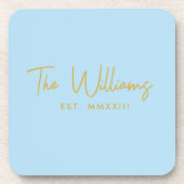 Modernes Blue-Script-Datum Getränkeuntersetzer (Vorderseite)