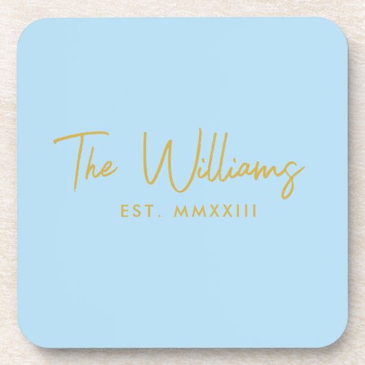 Modernes Blue-Script-Datum Getränkeuntersetzer (Vorderseite)