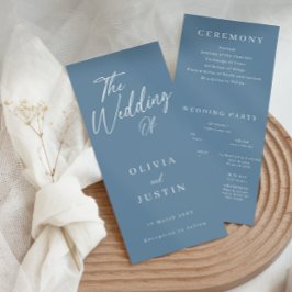 Modernes Blue Script Hochzeitsprogramm