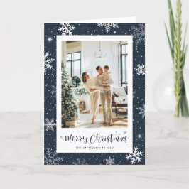 Modernes Blue Snowflake Foto Frohe Weihnachten