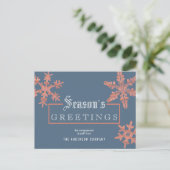 Modernes Blue Snowflake Vintage Holzwirtschaft Postkarte (Stehend Vorderseite)