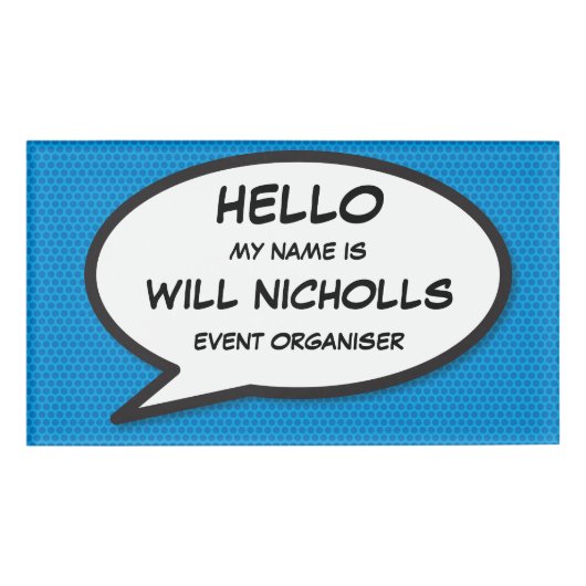 Modernes Blue Speech Bubble Fun Comic Book Namenschild (Vorderseite)