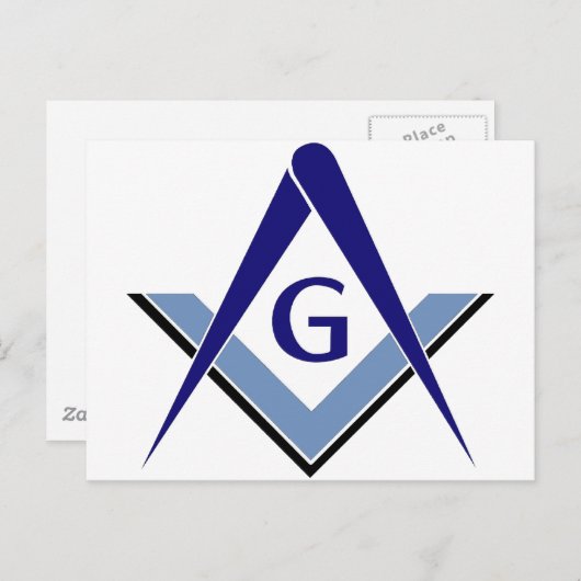 Modernes Blue Square & Compasses Postkarte (Vorne/Hinten)