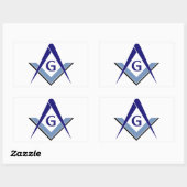 Modernes Blue Square & Compasses Rechteckiger Aufkleber (Blatt)