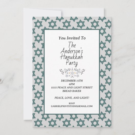 Modernes Blue Star des David Hanukkah Day Party Einladung (Vorderseite)