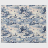 Modernes Blue Stom Ocean Toile de Jouy Pattern Geschenkpapier (Flach)