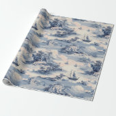 Modernes Blue Stom Ocean Toile de Jouy Pattern Geschenkpapier (Ungerollt)