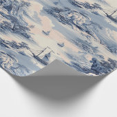 Modernes Blue Stom Ocean Toile de Jouy Pattern Geschenkpapier (Ecke)