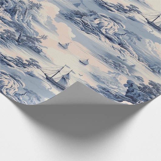 Modernes Blue Stom Ocean Toile de Jouy Pattern Geschenkpapier (Ecke)