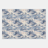 Modernes Blue Stom Ocean Toile de Jouy Pattern Geschenkpapier Set (Vorderseite)