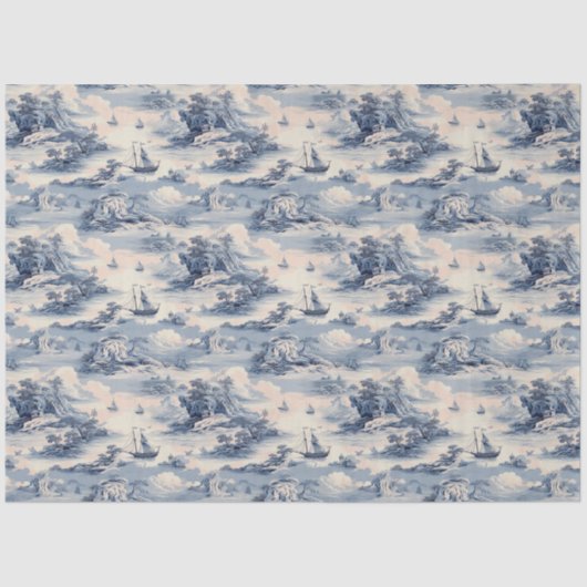 Modernes Blue Stom Ocean Toile de Jouy Pattern Seidenpapier (Vorderseite)