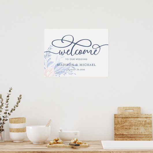 Modernes Blue Succulent Wedding Welcome Sing Poster (Küche)