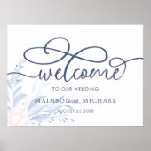 Modernes Blue Succulent Wedding Welcome Sing Poster (Vorne)
