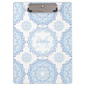 Modernes Blue Trendy Chic Mandala Mit Monogramm Klemmbrett (Vorderseite)