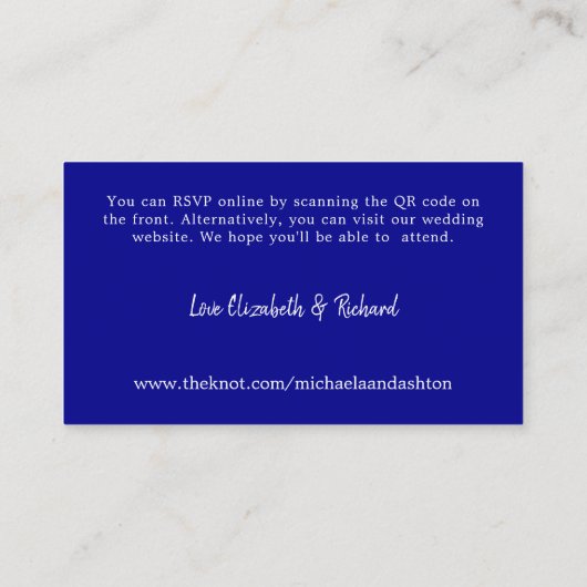 Modernes Blue UAWG Wedding Website QR Code Begleitkarte (Rückseite)