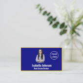 Modernes Blue und Gold Custom Foto Realtor Visitenkarte (Stehend Vorderseite)