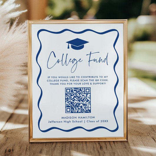 Modernes Blue Uni Fund Abschluss QR Code-Zeichen Poster