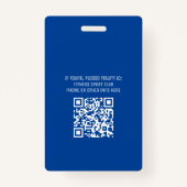 Modernes Blue Volunteer ID Logo QR Code Veranstalt Ausweis (Rückseite)