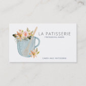 Modernes Blue Watercolor Blumengebäck Konditorei K Visitenkarte (Vorderseite)