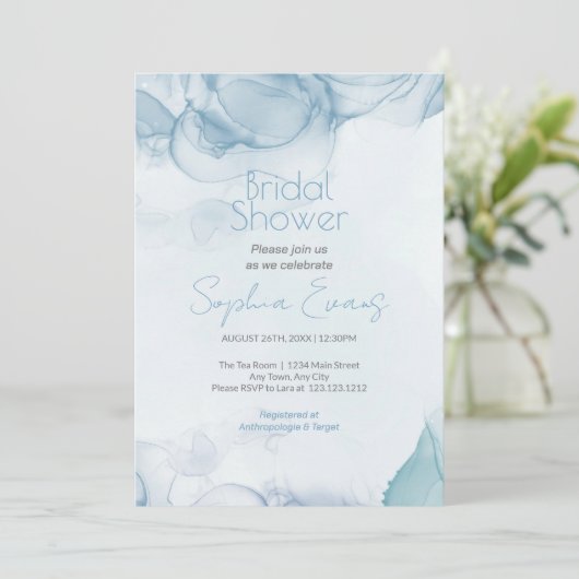 Modernes Blue Watercolor-Brautparty Einladung (Stehend Vorderseite)