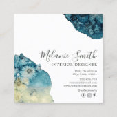Modernes Blue Watercolor Einzigartiges Interieur D Quadratische Visitenkarte (Rückseite)