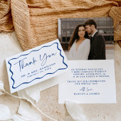 Modernes Blue Wavy Frame Foto Hochzeit Dankeskarte