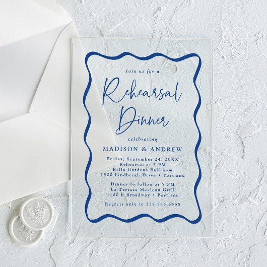 Modernes Blue Wavy Frame Probe Dinner Acryleinladungen