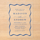 Modernes Blue Wavy Frame Wedding Acryleinladungen (Vorderseite)