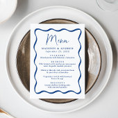 Modernes Blue Wavy Frame Wedding Menükarte
