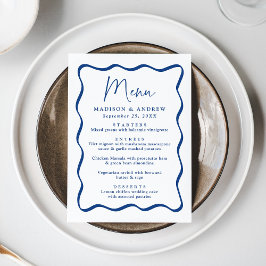 Modernes Blue Wavy Frame Wedding Menükarte