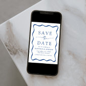 Modernes Blue Wavy Frame Wedding Save The Date