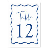 Modernes Blue Wavy Frame Wedding Tischnummer (Rückseite)
