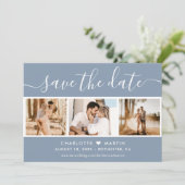 Modernes Blue Wedding 4 Foto Save The Date (Stehend Vorderseite)