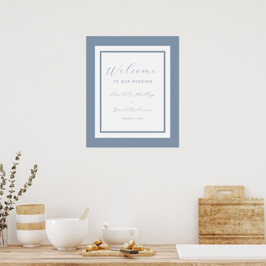 Modernes Blue Wedding Begrüßungszeichen Poster (Küche)