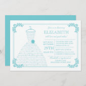 Modernes Blue Wedding Dress Brautparty Einladung (Vorne/Hinten)