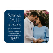 Modernes Blue Wedding Foto Save the Date Magnet (Horizontal)
