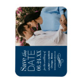 Modernes Blue Wedding Foto Save the Date Magnet (Vertikal)