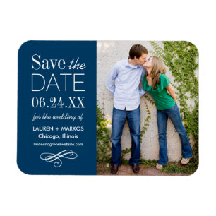 Modernes Blue Wedding Foto Save the Date Magnet