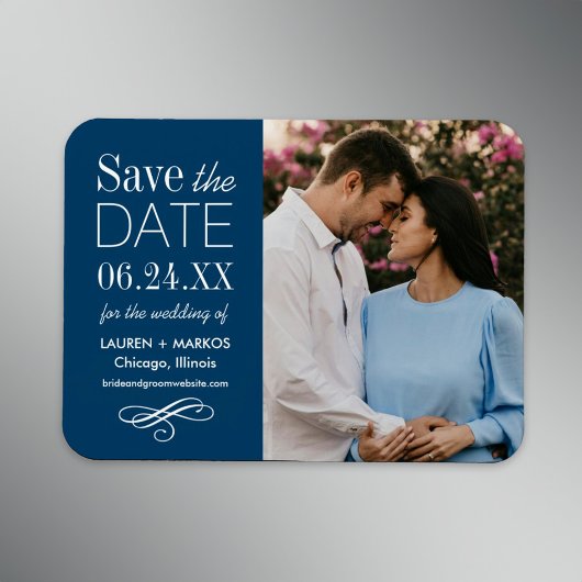 Modernes Blue Wedding Foto Save the Date Magnet