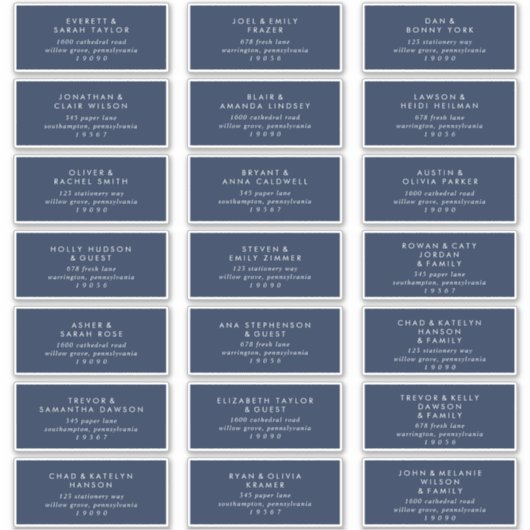 Modernes Blue Wedding Guest Address Labels (Vorderseite)