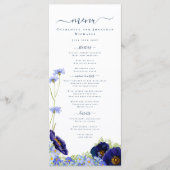 Modernes Blue Wedding Menu der Wildblume Menükarte (Vorderseite)